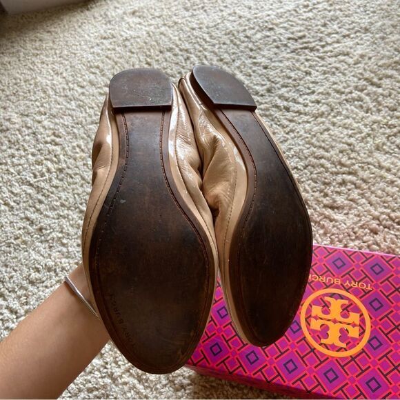 Tory Burch Eddie Leather Goan Sand Cream Tan Ballet Flat Size 7.5 - Picture 10 of 11